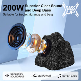 StudioFinix rugged outdoor rock speaker design complements garden decor.