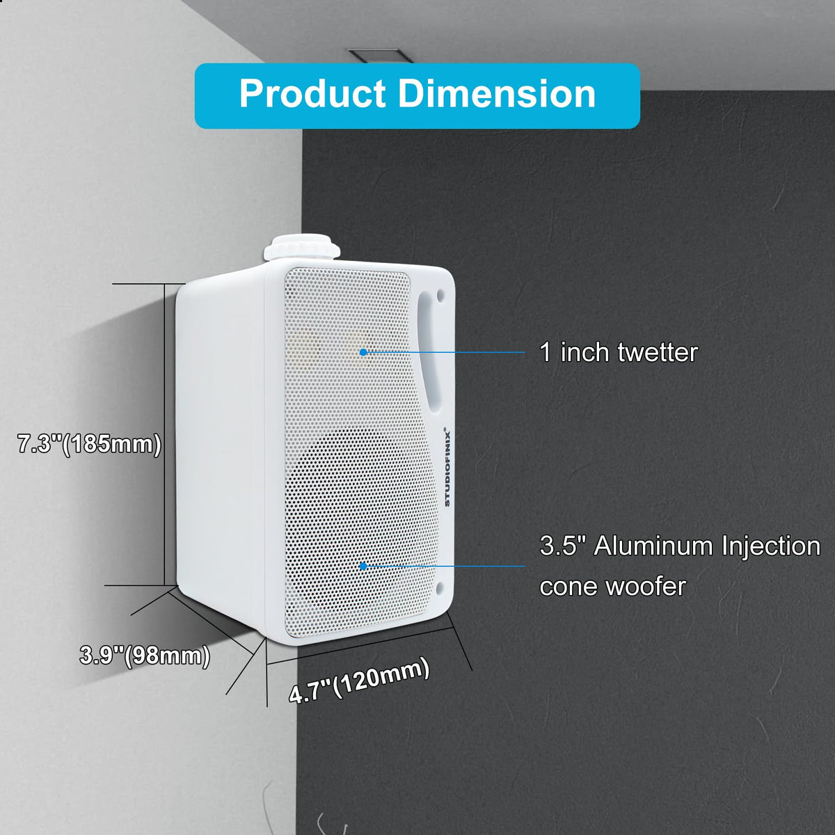 STUDIOFINIX side view with included mounting bracket for secure deck or wall installation