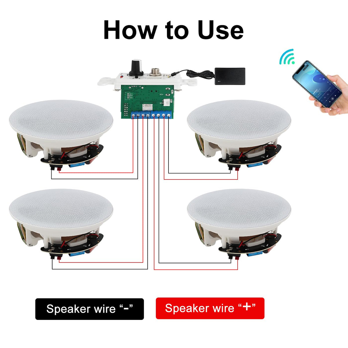 StudioFinix wall amplifier unit front view with USB playback and charging.