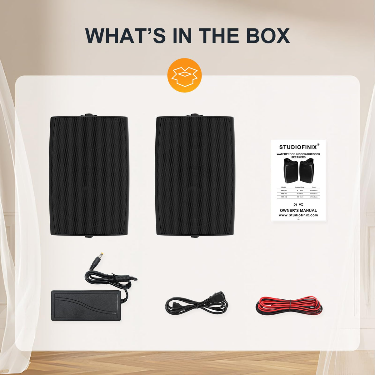 StudioFinix wall-mount-ready speakers shown with adjustable mounting options