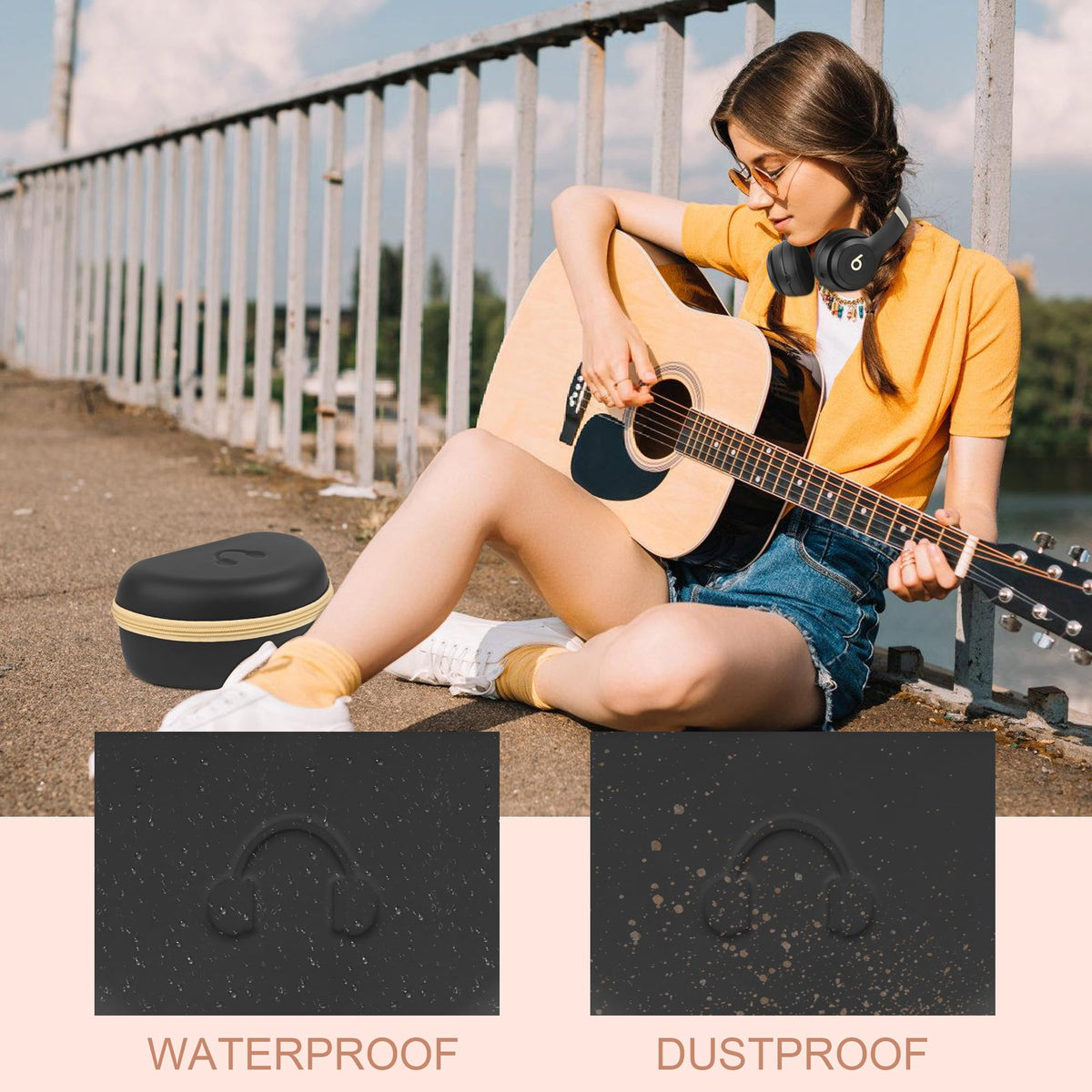 Stukcaze hard shell case with soft interior protects headphones from scratches