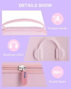Stukcaze pink exterior protects headphones and adds a vibrant bag accent.