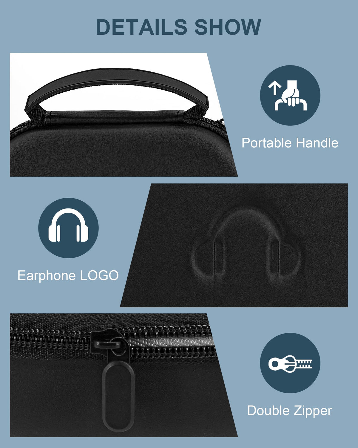 Stukcaze case wide-opening zipper provides easy access to your headphones.