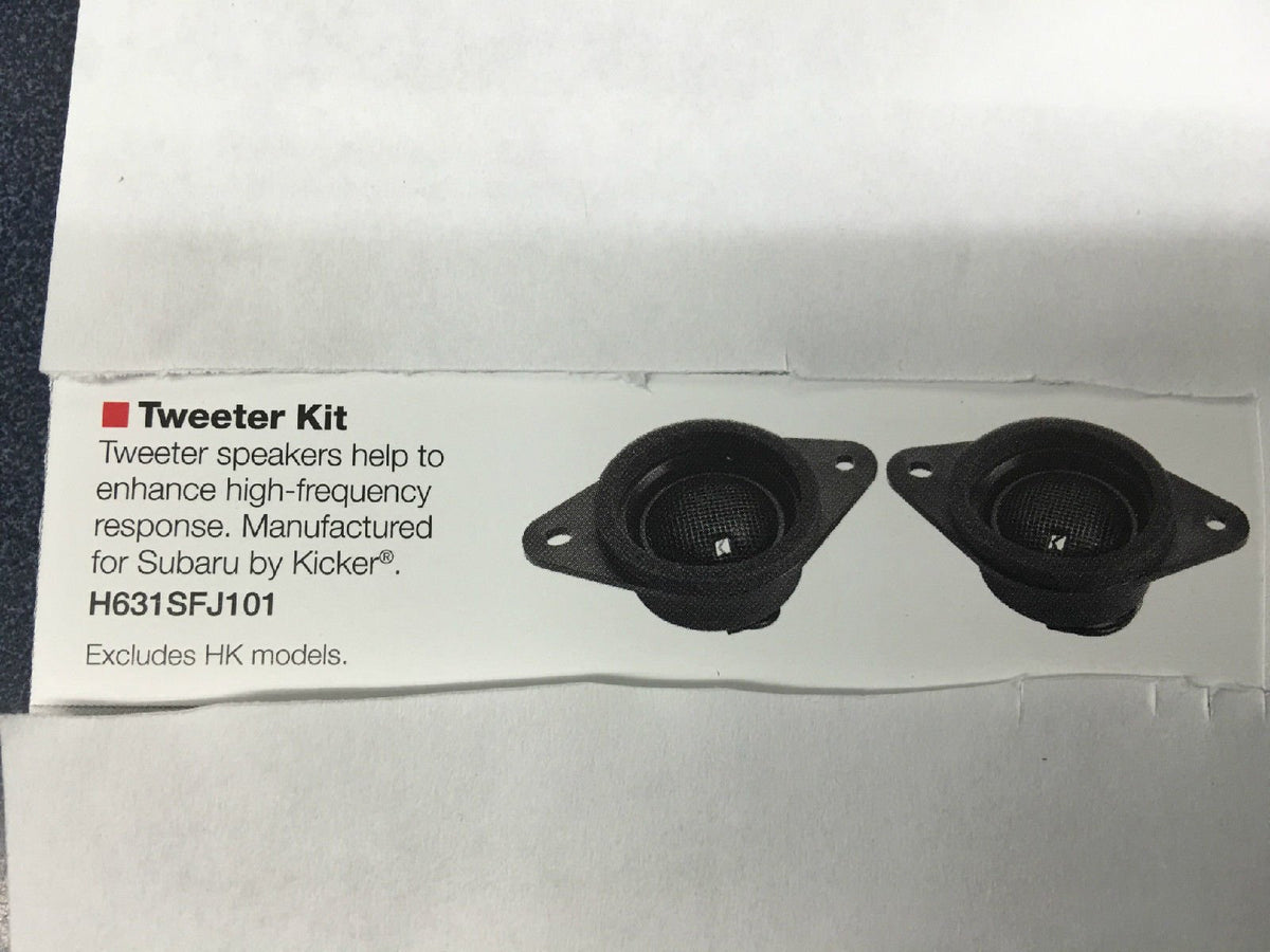 Subaru Kicker H631SFJ101 tweeter kit installed in dash for improved imaging.