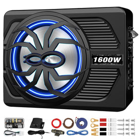 SUBPULSIX 1600W underseat subwoofer delivers deep bass under a compact car.