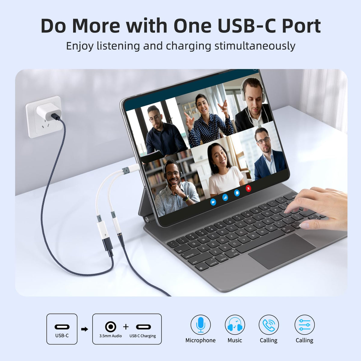 Subynanal 3.5mm charging dongle supports audio and fast charging.