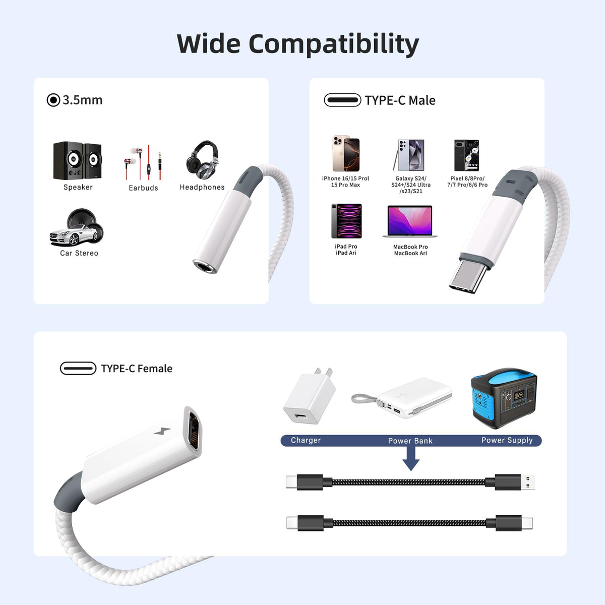 Subynanal 2-in-1 dongle for on-the-go listening and charging.