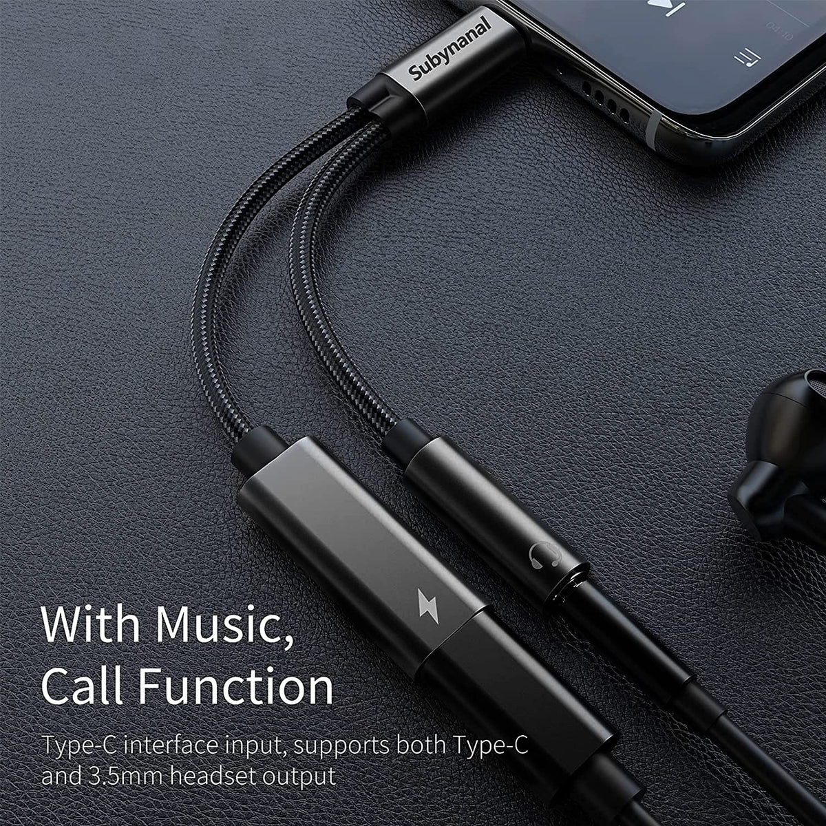 Subynanal USB C to 3.5mm adapter supporting 60W PD fast charging