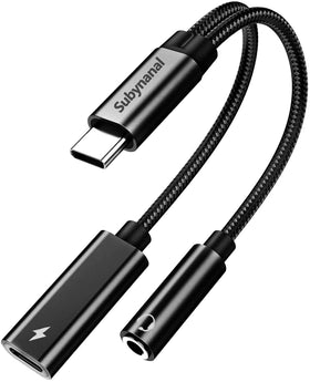 Subynanal USB C to 3.5mm adapter front view for listening while charging