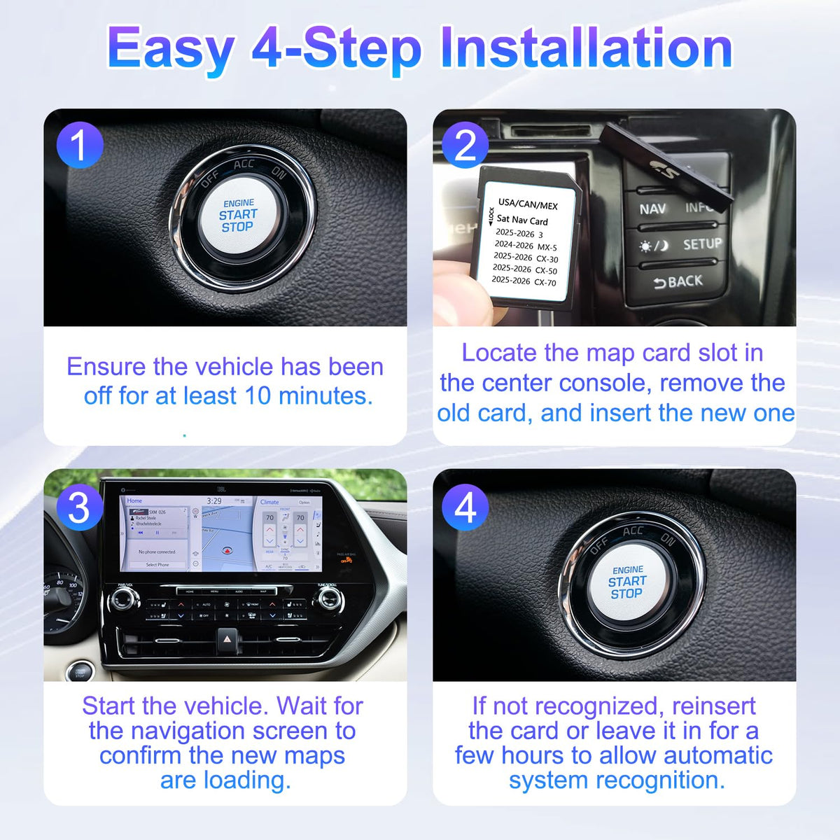 Suejezt plug-and-play installation on center console for quick setup.