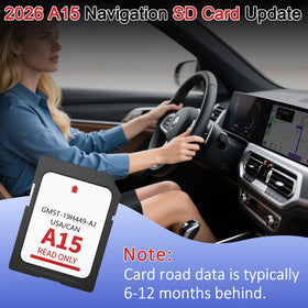 Ford dashboard display showing Suejezt A15 navigation maps for US and Canada