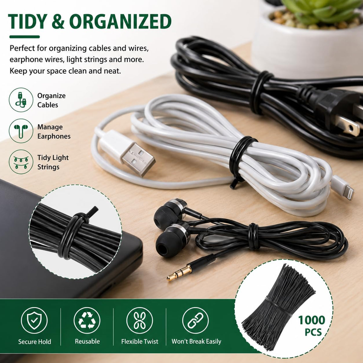 SumDirect tie gently supporting a plant stem for secure, non-damaging hold