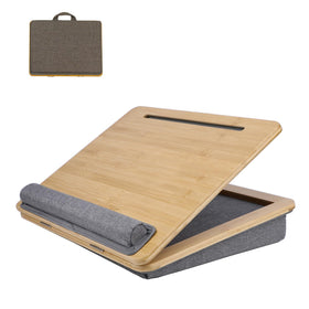SUMISKY bamboo lap desk front view showing sleek platform and handle for easy carrying