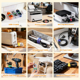 SummerBrite laptop charger and accessories neatly grouped with color coding