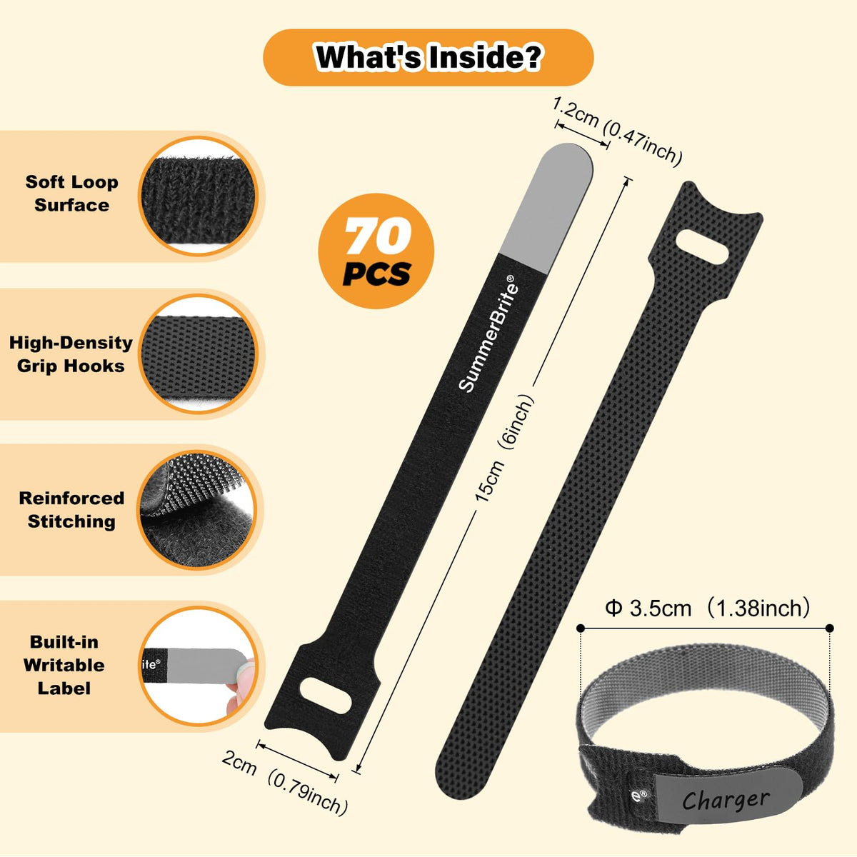 SummerBrite writable labels on black cable ties help identify cables quickly.