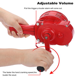 Sumnacon adjustable-volume-siren illustrating volume control via cranking speed.