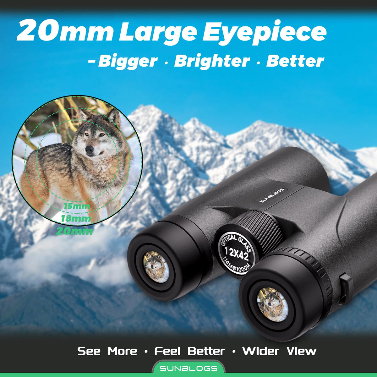 Twist-up eyecups fit glasses wearers for comfortable viewing