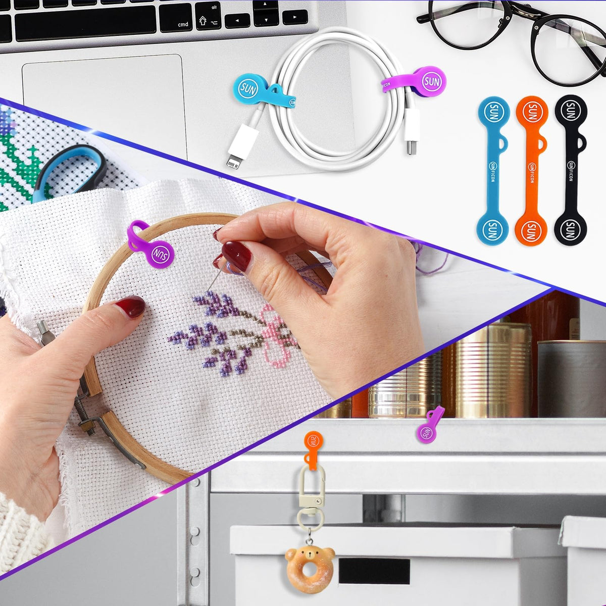  SUNFICON laptop cable management clips tidy charging cords at home or office