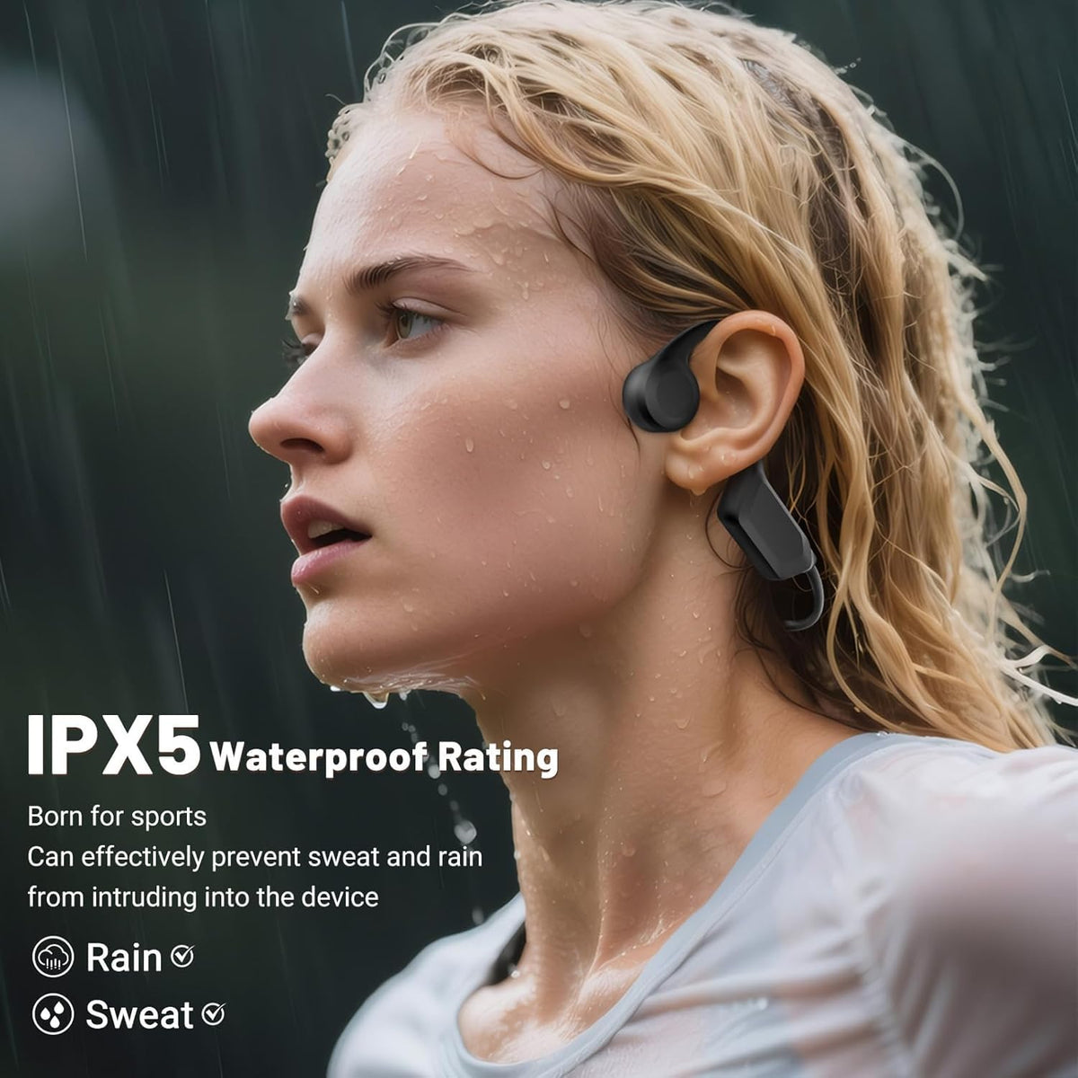 SUNGDOGIN IP55 waterproof headphones ideal for workouts in rain or sweat.