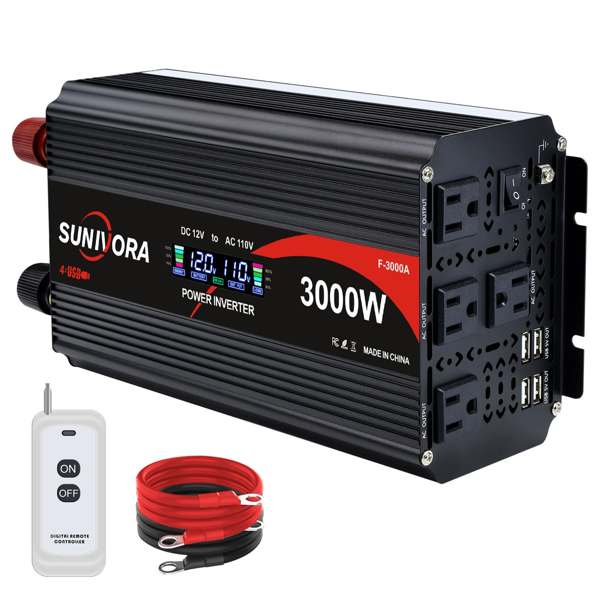 Sunivora 3000W inverter front panel with controls for quick power setup.