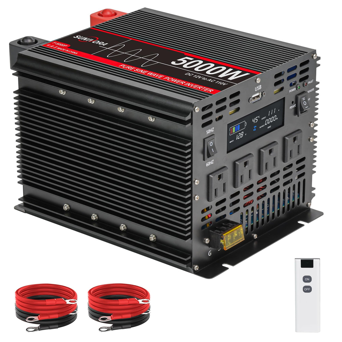 Sunivora 5000W inverter front view with four outlets for portable power