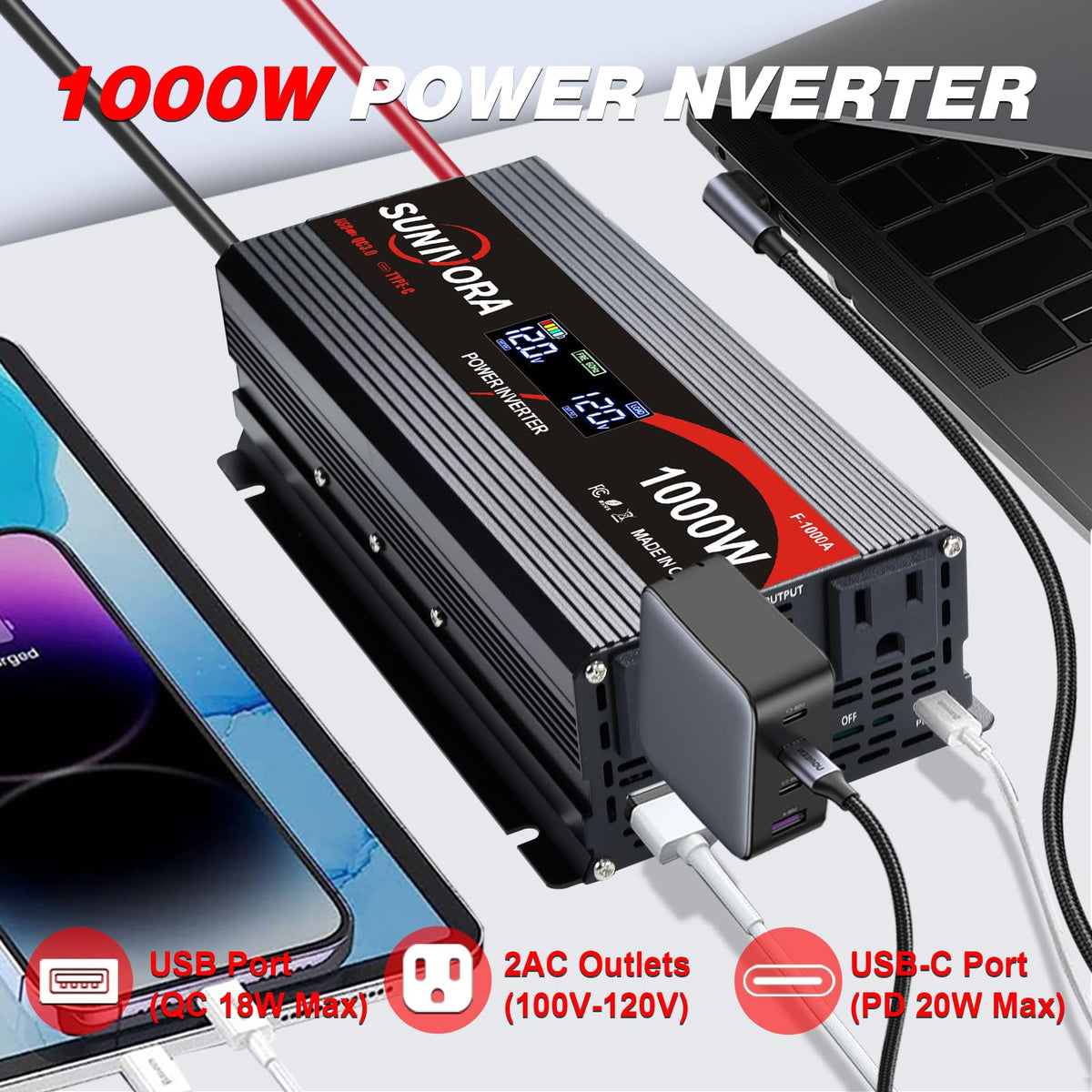 Sunivora inverter LCD display provides at-a-glance power and status.