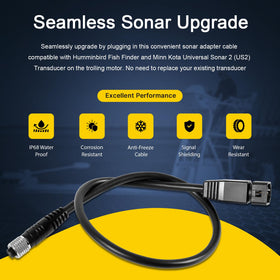 Sunluway adapter installed on Minn Kota trolling motor for seamless sonar link