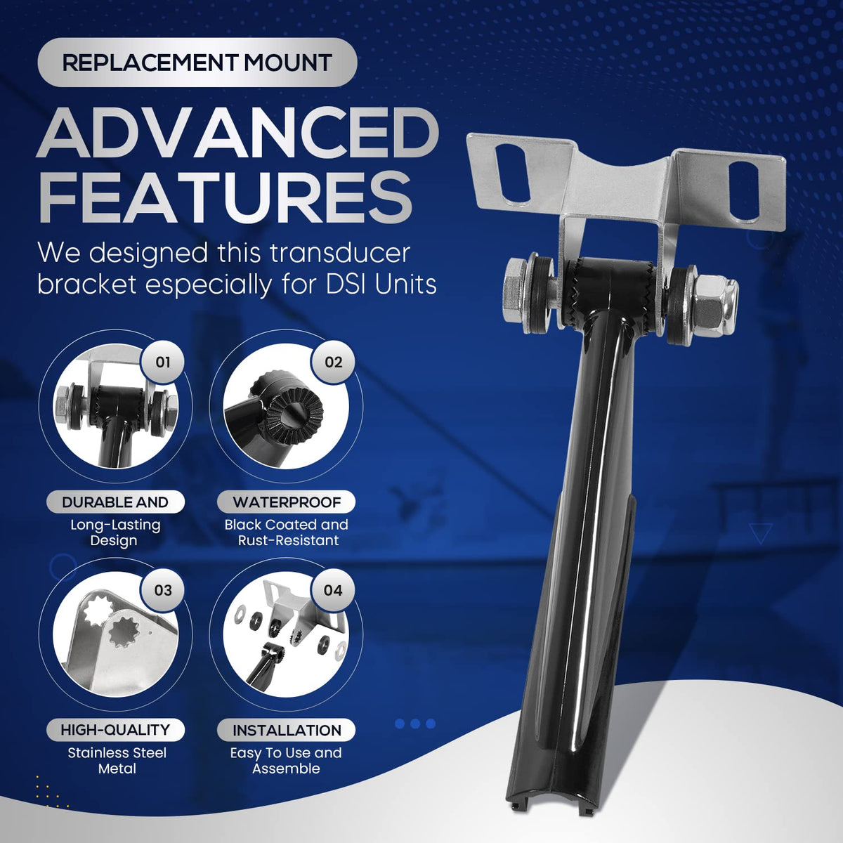 Sunluway aligned transducer on bracket showing precise positioning for clearer sonar