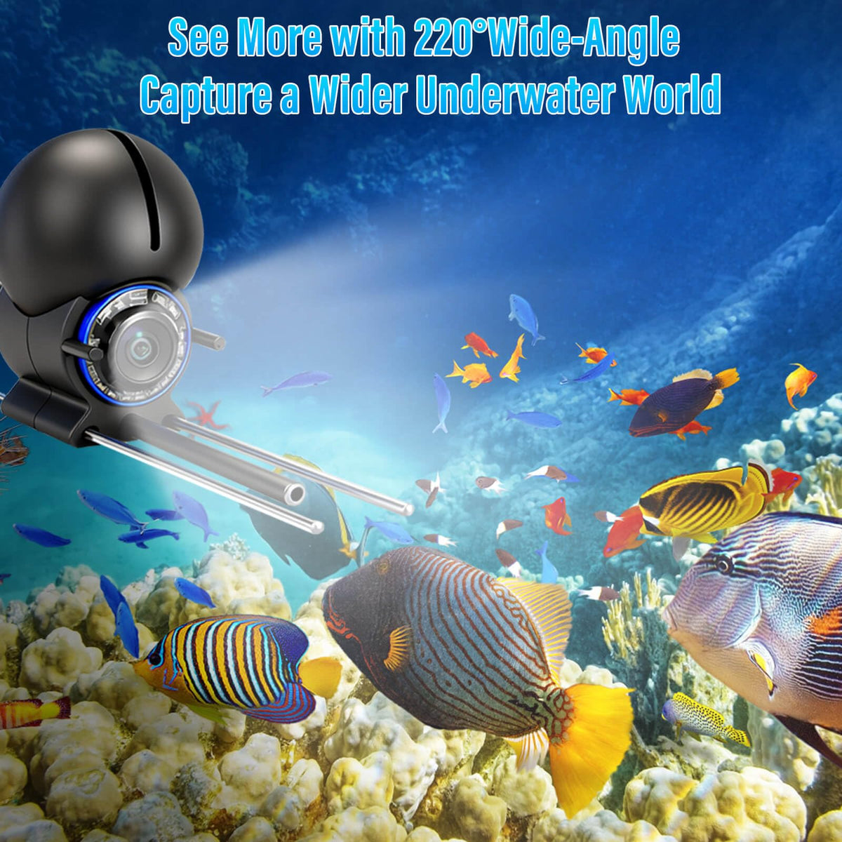 SUNMORN 4.3 inch LCD mounted on fishing rod for comfortable hands-free viewing