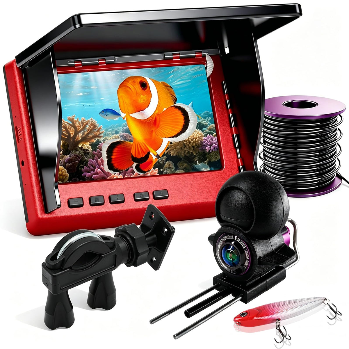 SUNMORN front view with 4.3-inch LCD showing clear underwater feed benefit: instant observation