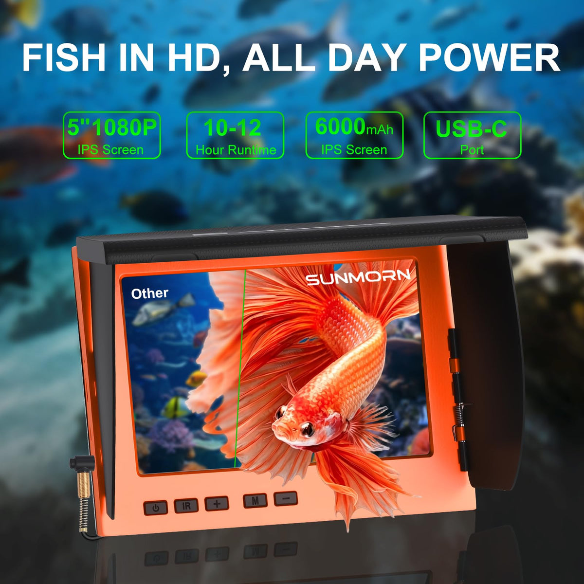 SUNMORN mounted on kayak showing hands-free viewing benefit