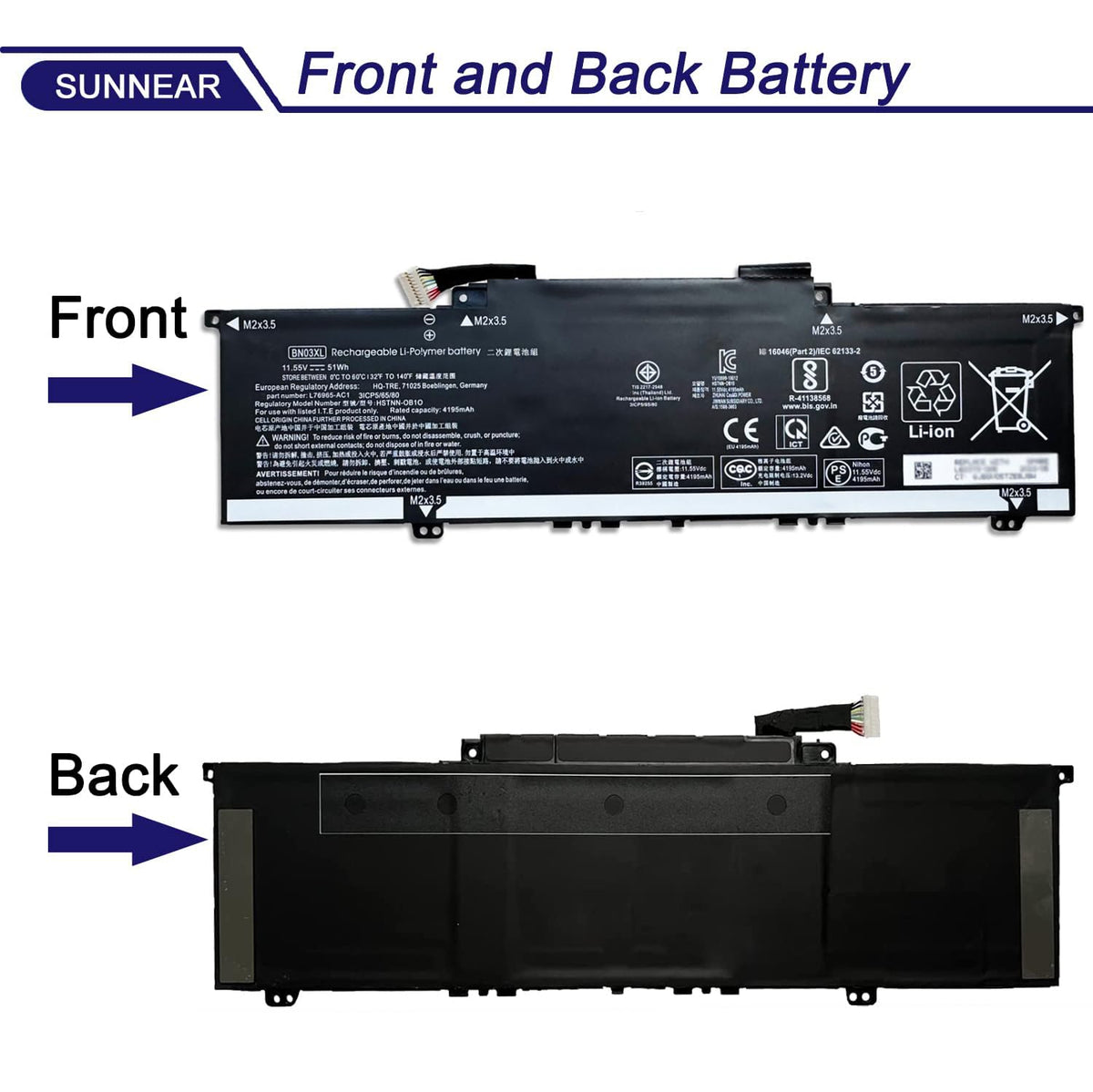 SUNNEAR battery side profile highlighting compact form for laptop fit