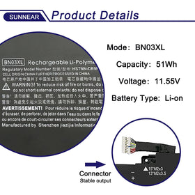 SUNNEAR BN03XL label close-up with part numbers for easy verification