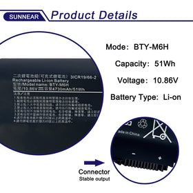 SUNNEAR BTY-M6H compatibility chart graphic for MSI models