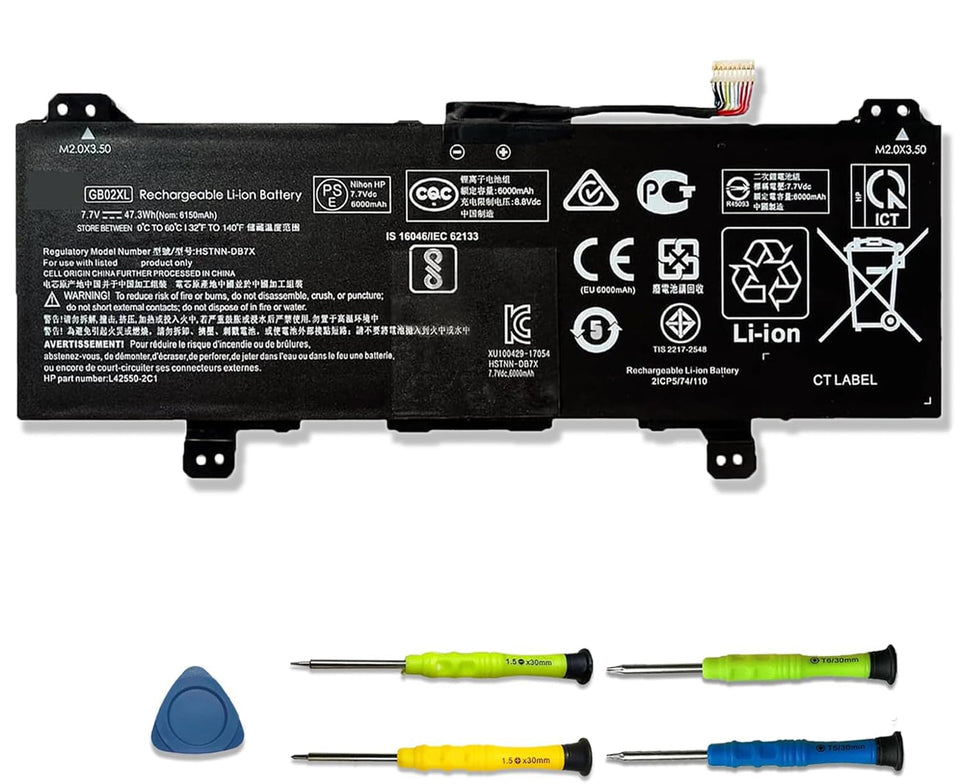 SUNNEAR front view of GB02XL battery pack showing model label and reliable replacement benefit