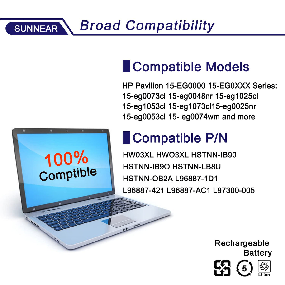 SUNNEAR HW03XL battery for HP 17-CN series