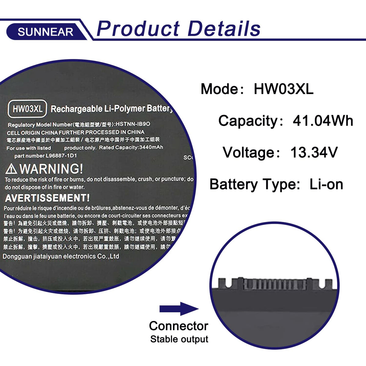 SUNNEAR HW03XL with installation tools included for easy swap