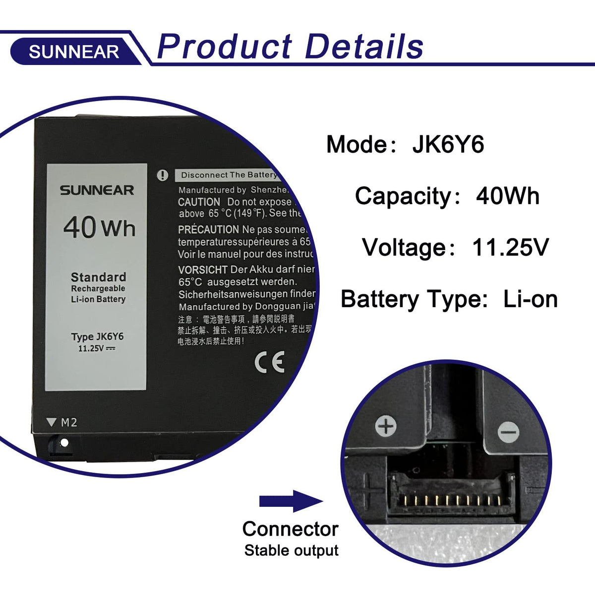 SUNNEAR JK6Y6 battery for Dell Latitude 3510 supports daily portability
