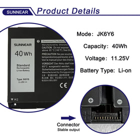 SUNNEAR JK6Y6 battery for Dell Latitude 3510 supports daily portability