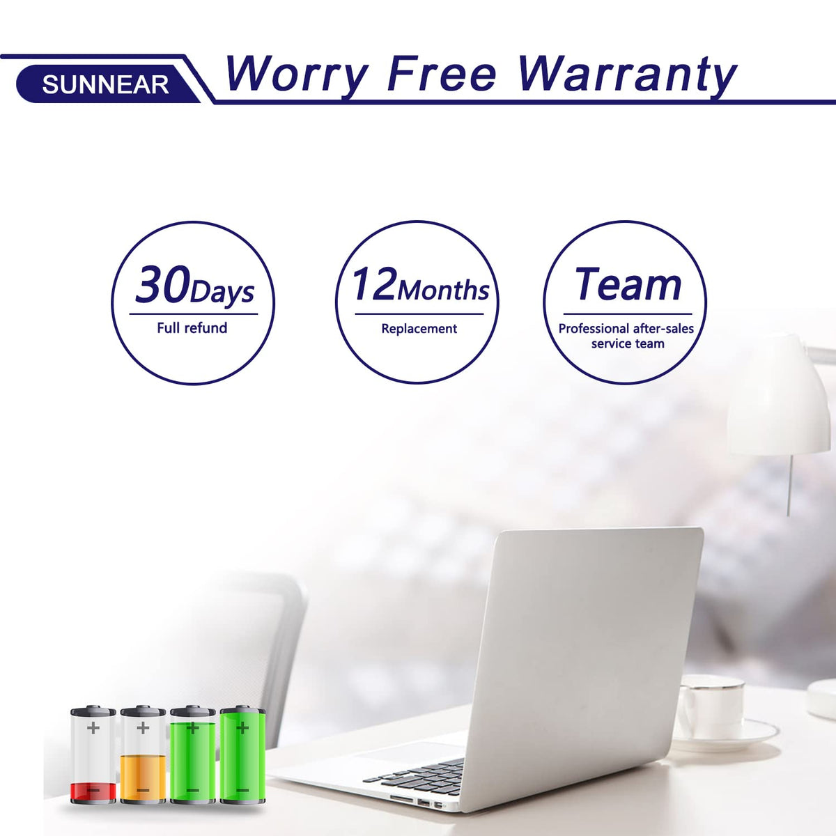 SUNNEAR battery in a student desk scene conveying portability and dependable power for study