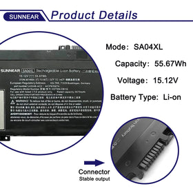 SUNNEAR SA04XL top label close-up displaying voltage and capacity for quick verification