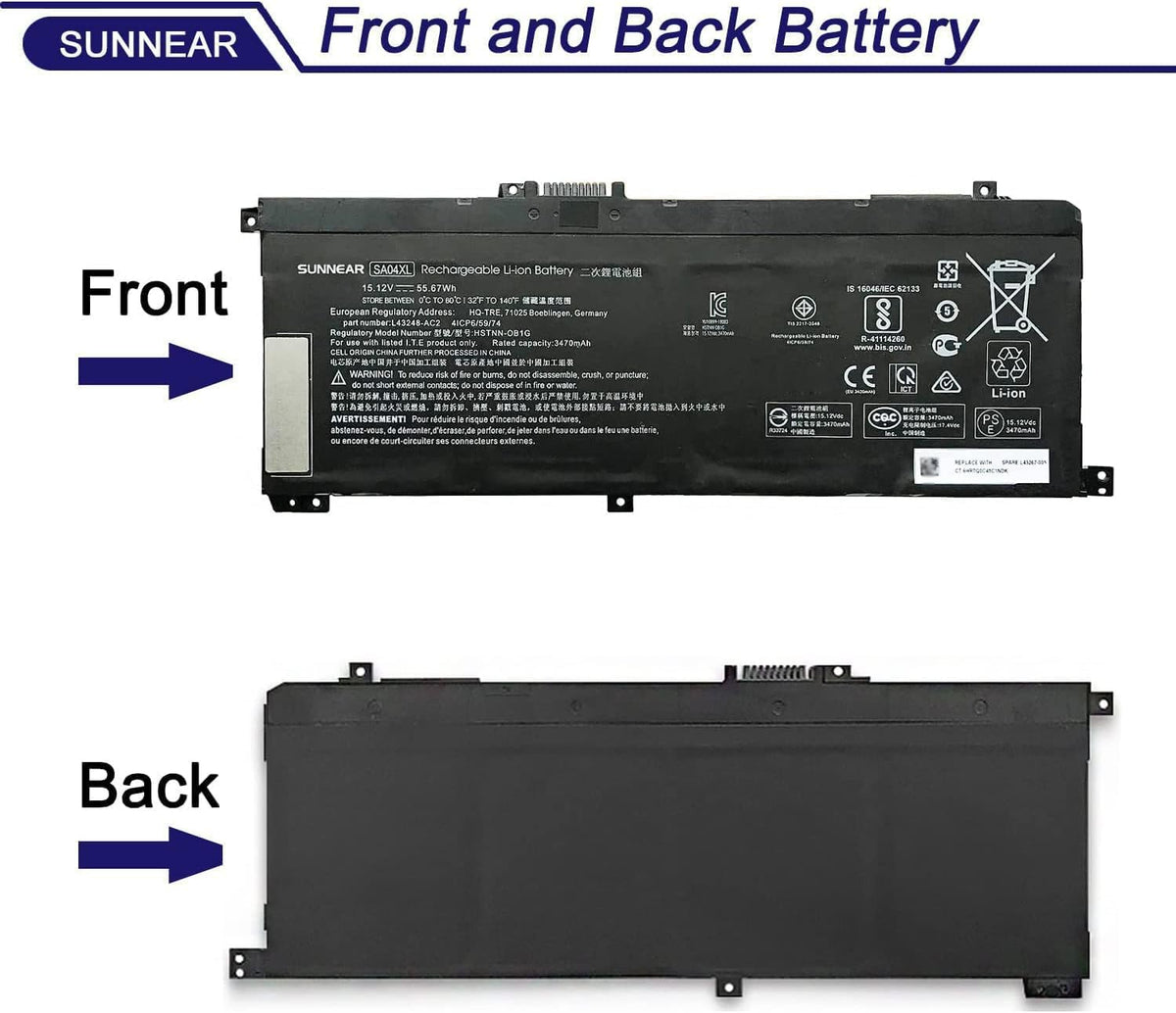 SUNNEAR battery connector close-up showing contacts and secure fit to improve reliability