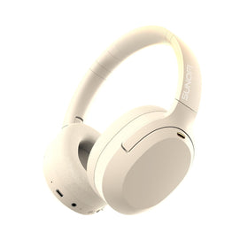 SunoFi front view of white headphones showing sleek design and portability benefit