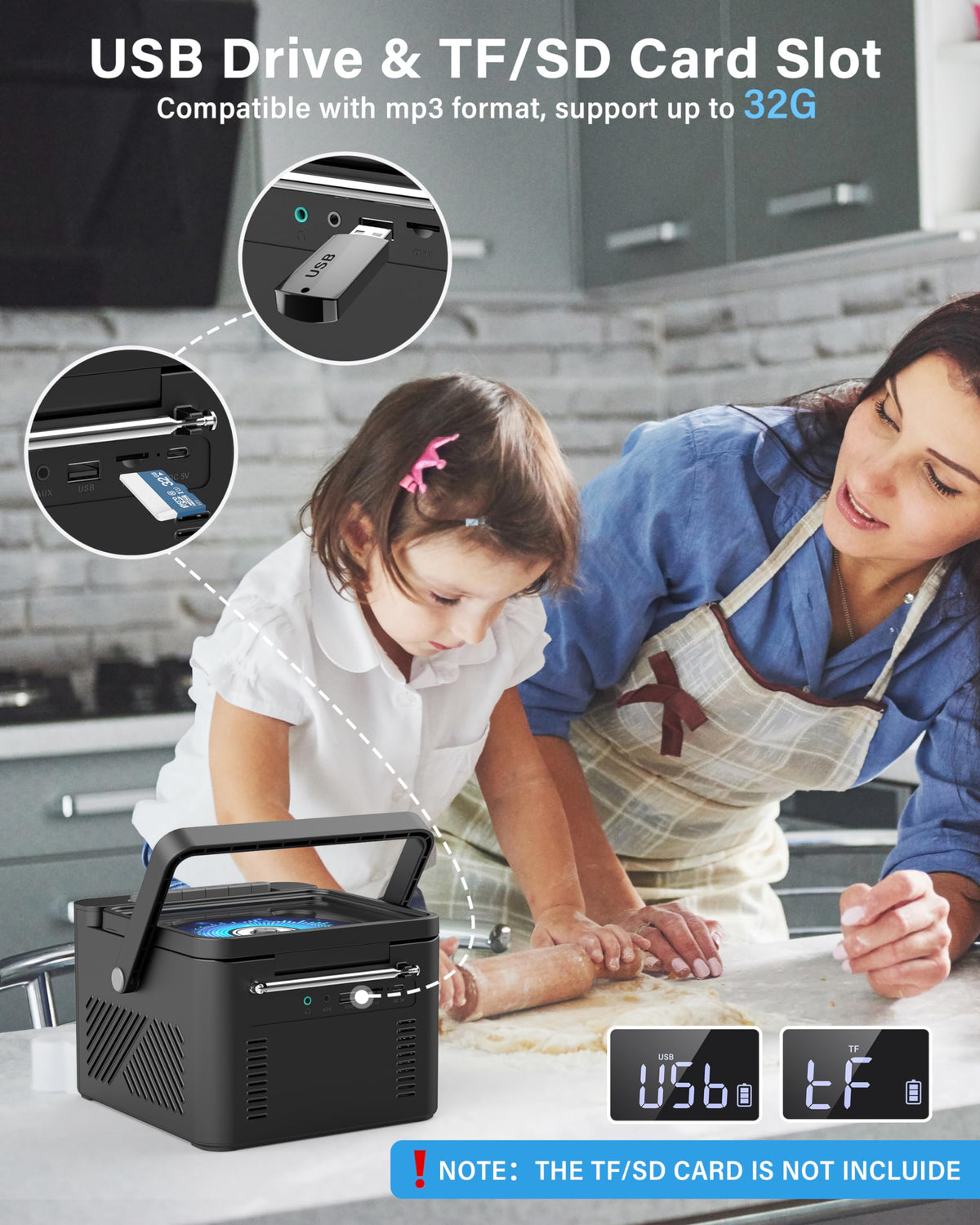 Sunoony boombox USB/TF/AUX ports for multiple music sources