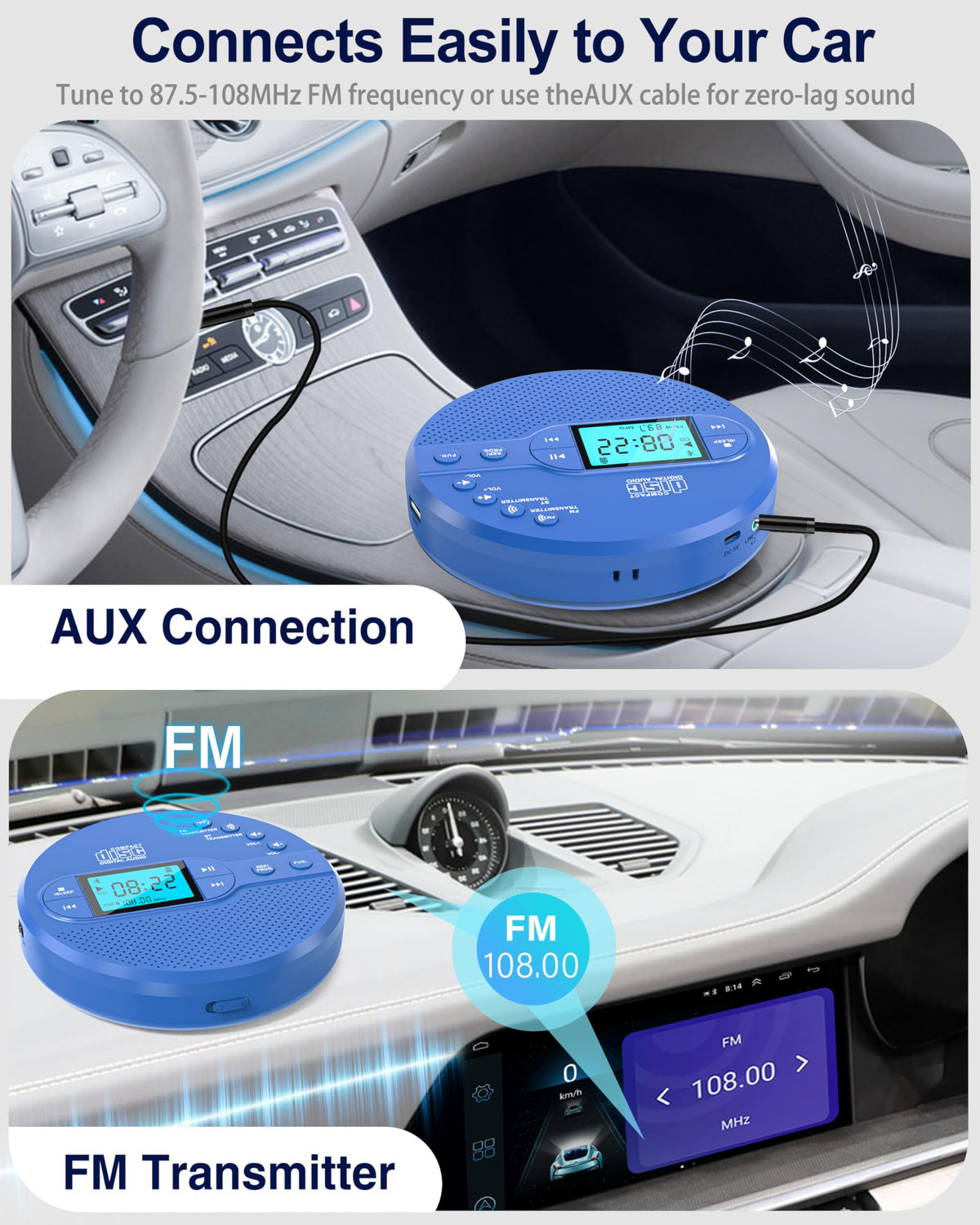 Sunoony disc tray open showing CD loading for uninterrupted listening benefit