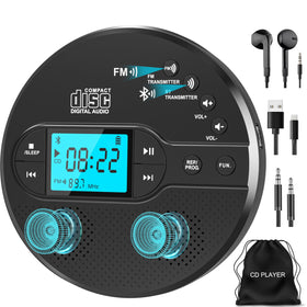 Sunoony front view of black portable CD player showing controls and benefit of easy access
