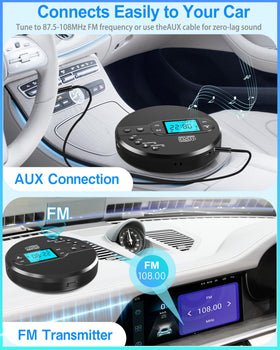 Sunoony mounted in car with FM transmitter tuned for easy wireless car audio setup benefit
