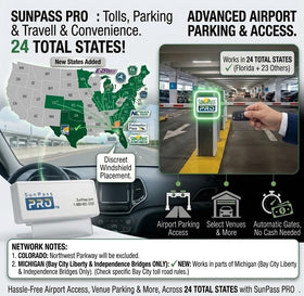 Generic SunPass Pro beside a smartphone and keys for scale, showing small portable size benefit