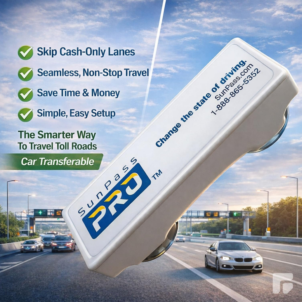 sunpass Pro mounted on windshield demonstrating quick installation benefit