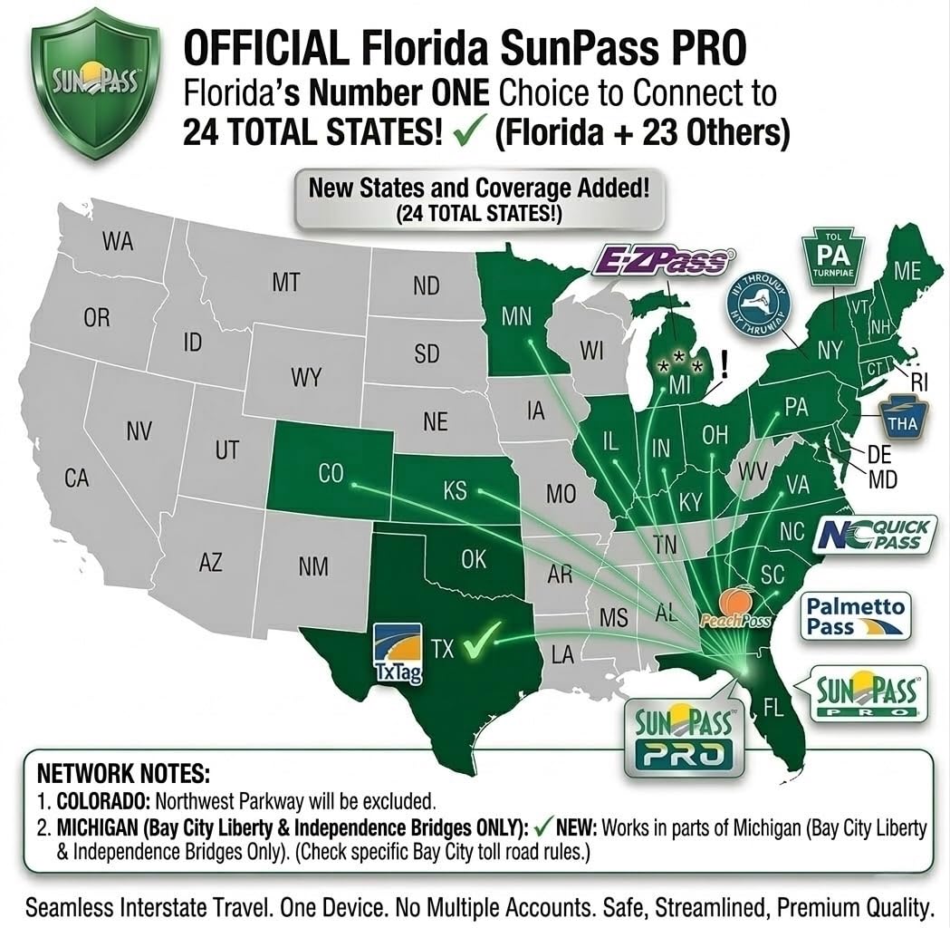 Generic SunPass Pro attached to a windshield in a car, demonstrating quick no-tools installation benefit